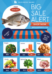 Blue Professional Supermarket Sale Flyer  A3 template