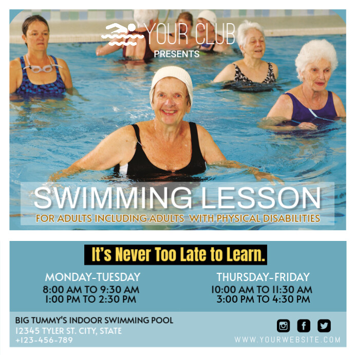 Blue Professional Swimming Lesson Instagram Post Template | PosterMyWall