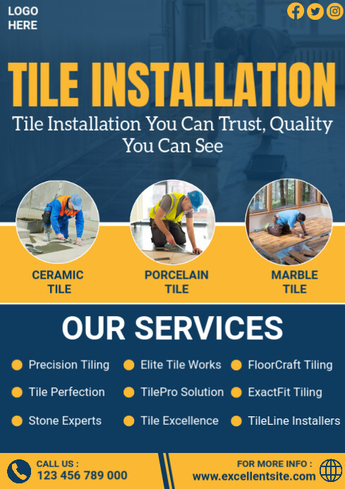 Blue Professional Tile Installation A4 Template | PosterMyWall