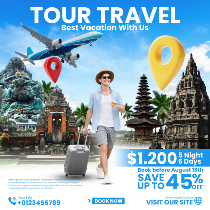 Blue Professional Tour Travel To Paradise Instagram Post Template ...