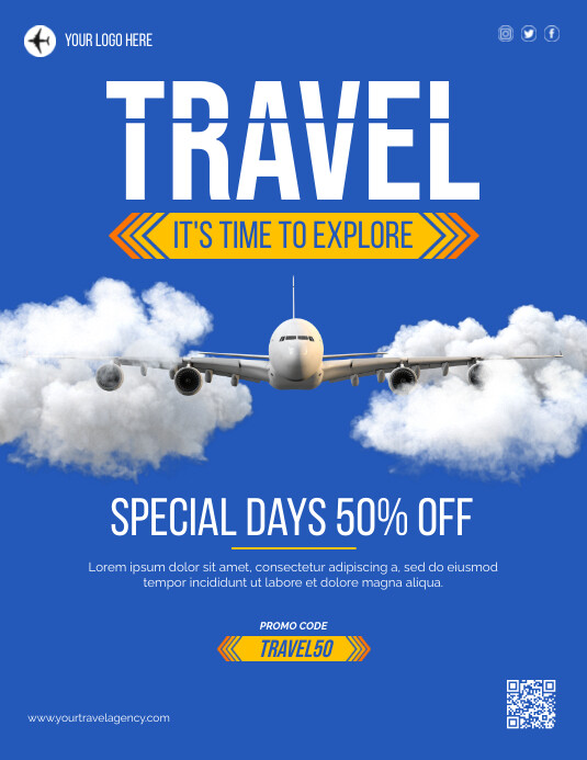 Blue Professional Travel Flyer (us Letter) Template | PosterMyWall