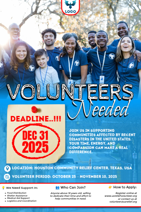 Blue Professional Voluntary Needed Template Poster | PosterMyWall