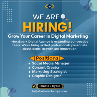 Blue Professional We Are Hiring – Digital Marketing & Creative Roles | Corporate Job Flyer Square (1 template