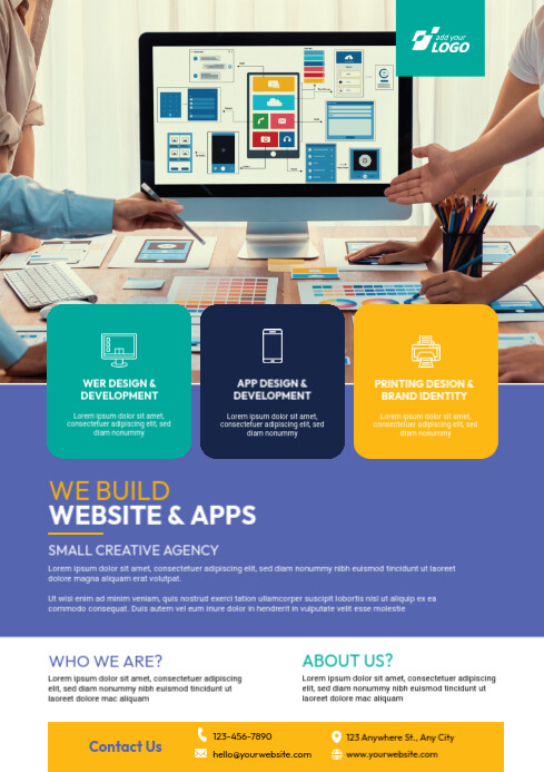 Blue Professional Web Design Service,  A4 template