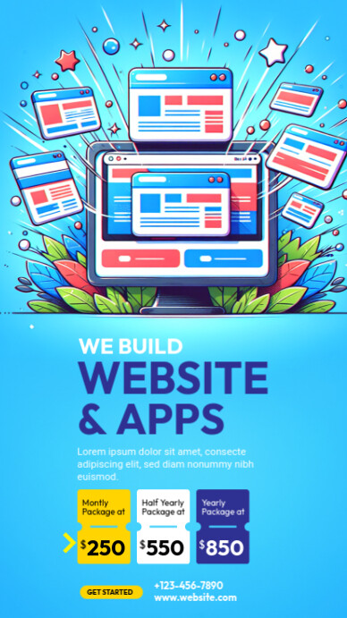 Blue Professional Web Design Service Template Whatsapp Status
