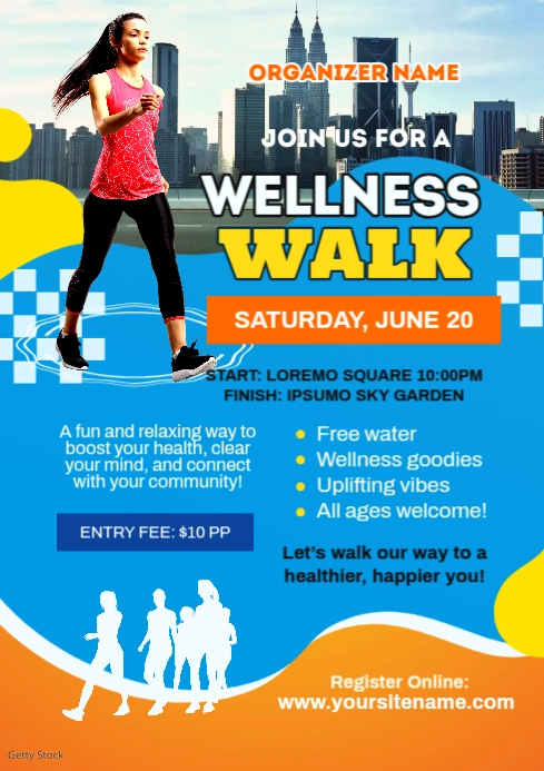 Blue Professional Wellness Walk A4 Flyer template