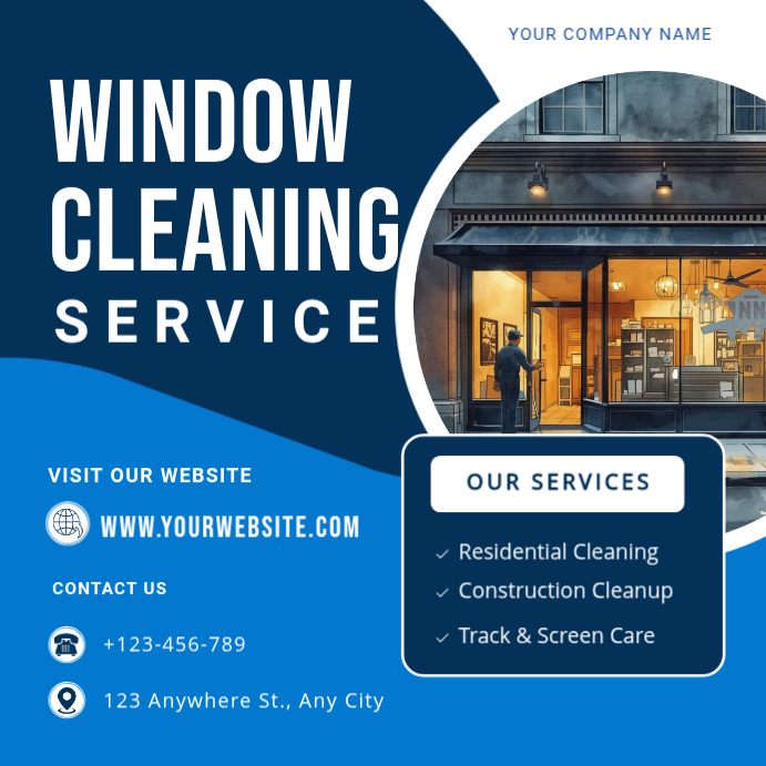 Blue Professional Window Cleaning Service Instagram Post Template ...