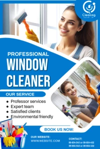 Blue Professional Window Cleaning Services Template Design Poster