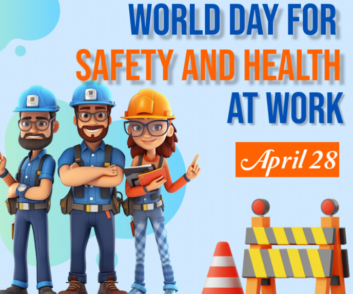 Blue Professional World Day For Safety And Health At Work Poster Large Rectangle Groot Reghoek template