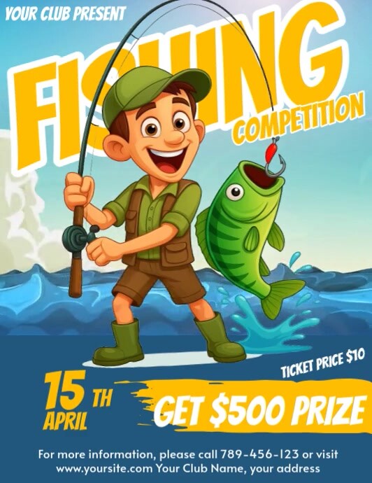 blue Professionale Fishing Competition Volantino (us Letter) template