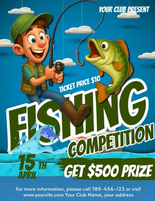 Blue Professionale Fishing Competition Volantino (us Letter) template