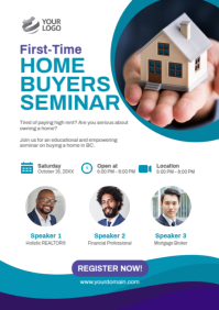 Blue Purple Professional First-time Home Buyers Seminar Flyer Poster Ad A4 template