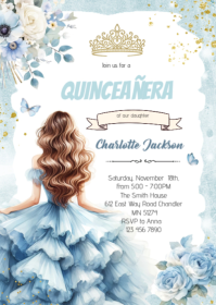 Blue Quinceanera princess Invitation A6 template