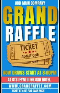Blue  Raffle Ticket Half Page Wide template