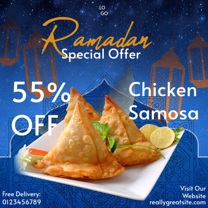 Blue Ramadan Food Poster Publicação no Instagram template