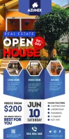 Blue Real Estate Open House Banner Cartel enrollable de 3 × 6 pulg. template