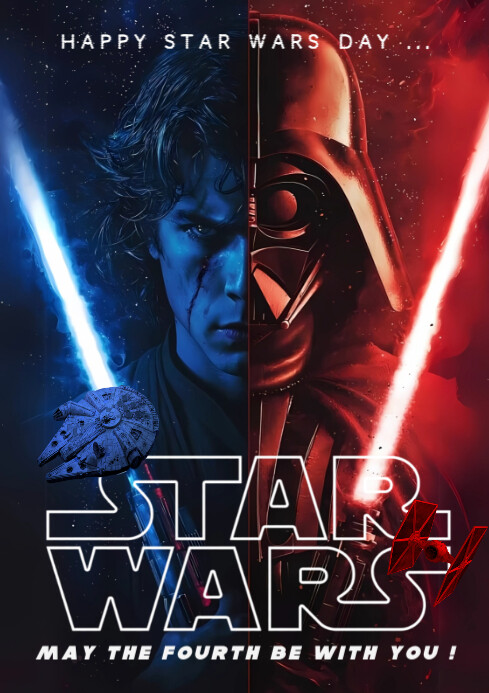 Blue Red Neon Star Wars Day A4 template