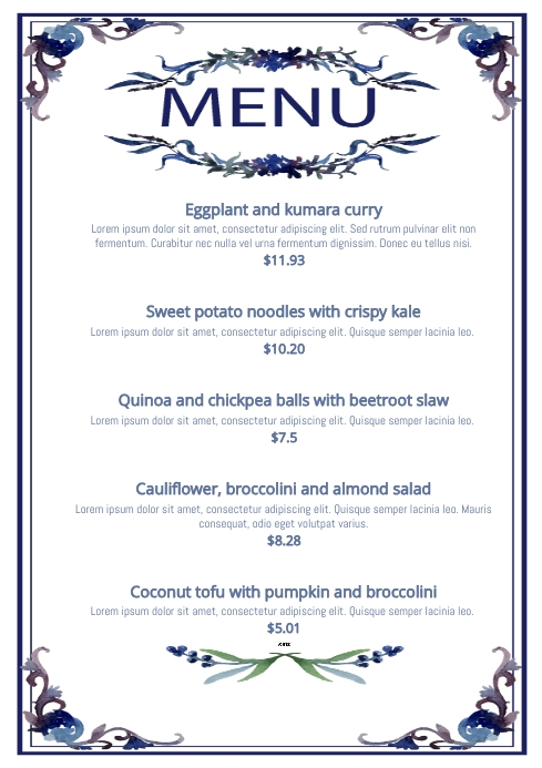 BLUE RESTAURANT MENU Template | PosterMyWall