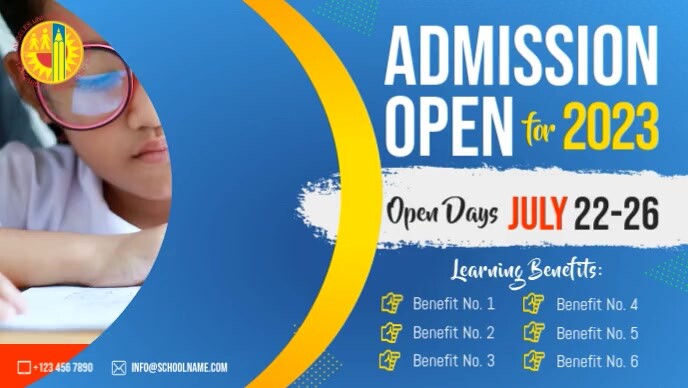 Blue School Admission Facebook Cover Video Template | PosterMyWall