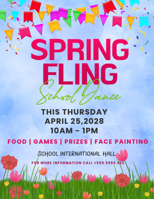 Blue School Fling School Dance Flyer (us Letter) template