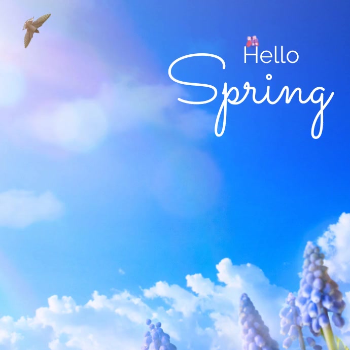 Blue Simple Hello Spring Post Instagram template