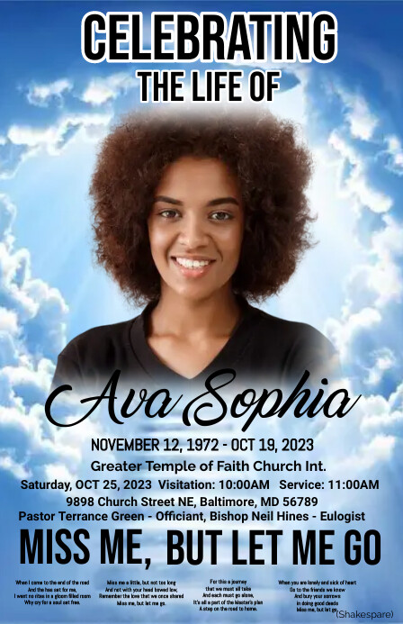 blue sky Obituary Cover,church newsletter Template | PosterMyWall