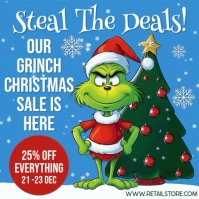 Blue Snowing Grinch Christmas Sale Video Instagram Post template