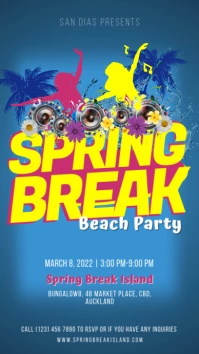 Blue spring break beach party Instagram story template