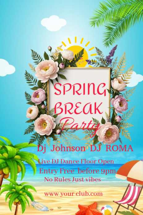 Blue Spring Break Party Poster Template | PosterMyWall