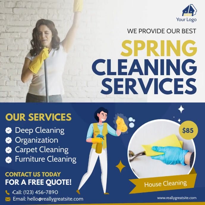 Spring Clean Advert Blue spring cleaning ad Template | PosterMyWall