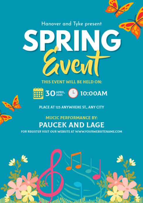 Blue Spring Party A4 Template | PosterMyWall