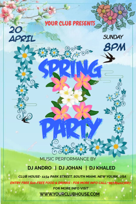 Blue Spring Party Poster Template | PosterMyWall