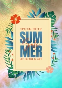 Blue summer sale template A4