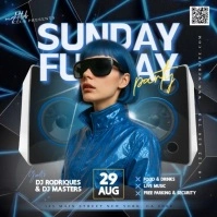 blue sunday funday neon club party event design template 方形(1:1)