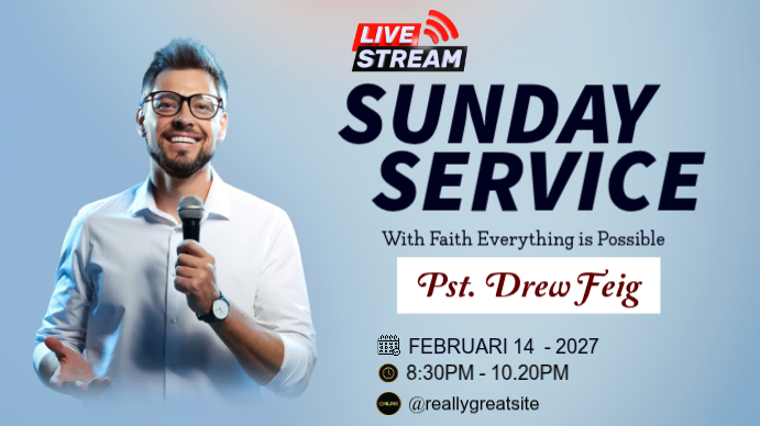 Blue Sunday Service YouTube Thumbnail Template | PosterMyWall
