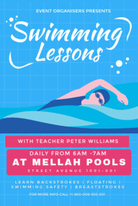 Blue Swimming Lessons  Poster template