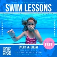 Blue swimming lessons square video template