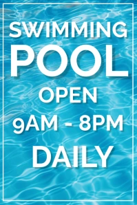 Blue Swimming Pool Open Times Poster Template