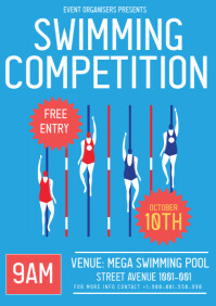 Blue Swimming Tournament Flyer  A3 template