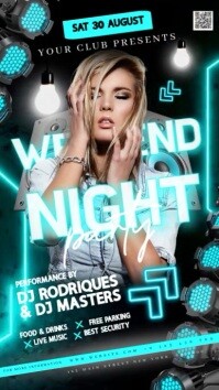 BLUE TEAL neon club party event design template Instagram Story