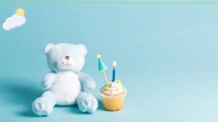 Blue Teddy Bear Birthday Zoom Background Temp Pantalla Digital (16:9) template