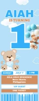 BLUE TEDDY BEAR Themed Birthday VIP Ticket Invitation Zawieszka na drzwi template