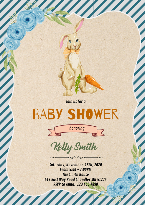 Copy of Blue theme rabbit invitation | PosterMyWall