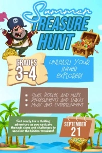 Blue Theme Summer Treasure Hunt Poster template