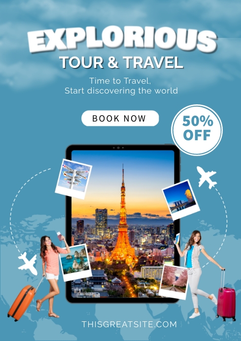 Blue Tour & Travel ads template | PosterMyWall