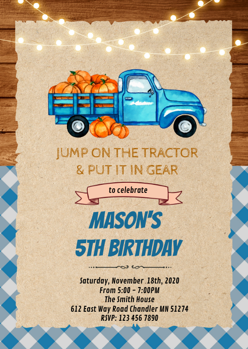 Modele Une Invitation A La Fete De La Citrouille Du Tracteur Bleu Postermywall Modele Une Invitation A La Fete De La Citrouille Du Tracteur Bleu Postermywall