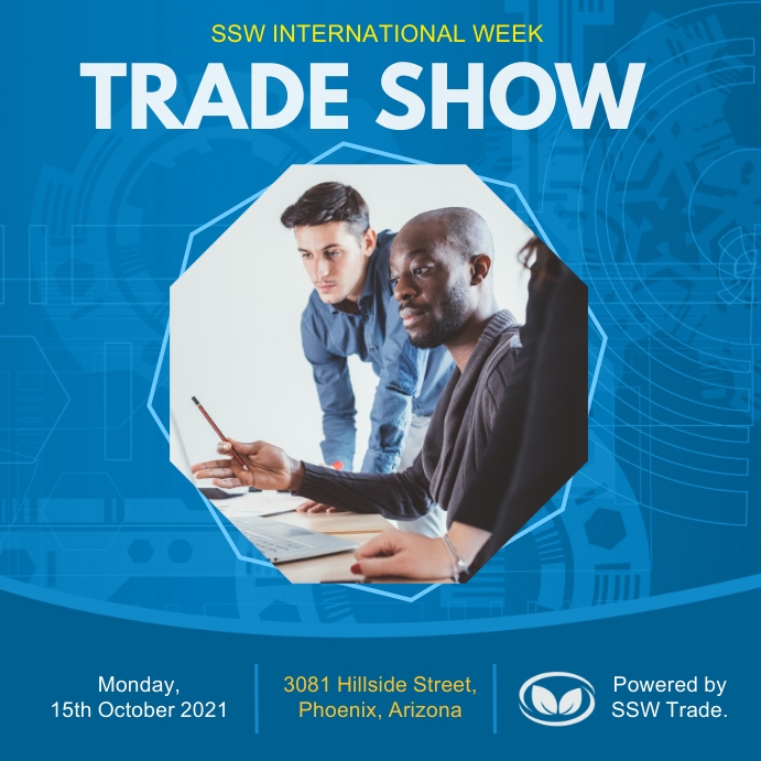 Blue Trade Show Social Media Invite Сообщение Instagram template