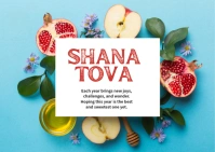 Blue Traditional Shana Tova Greeting Card Postkort template