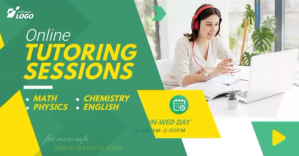 Blue Tutoring Sessions Educational Video Facebook Shared Image template