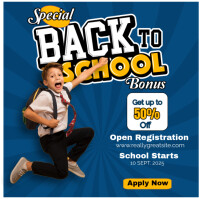 Blue Typographic Blue And Yellow Bold Back To School Enrollment Instagram Post Instagram Post template